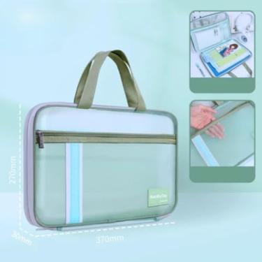 Imagem de Bolsa de documentos transparente com alça, pasta de malha resistente para provas, arquivos e materiais, organização portátil para escritório e estudo, fácil de transportar e visualizar (verde)