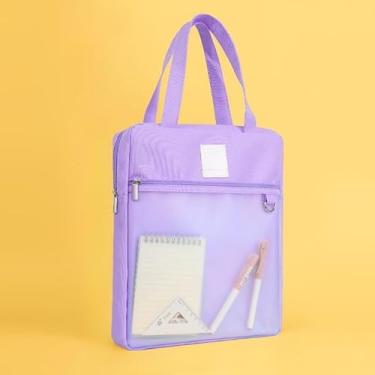 Imagem de Bolsa Executiva com Zíper para Documentos A4, Pasta de Mão Portátil para Estudantes e Escritório, Organizador de Material Escolar e Arquivos para Uso Diário (Vertical-Roxo)