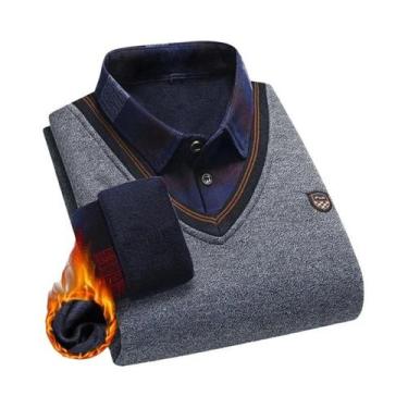 Imagem de Suéter Masculino De Fleece Plush, Pullover Casual Quente E Grosso Para