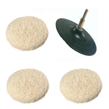 Imagem de Kit Polimento Para Furadeira Disco + Adaptador + 3 Boinas de Lã