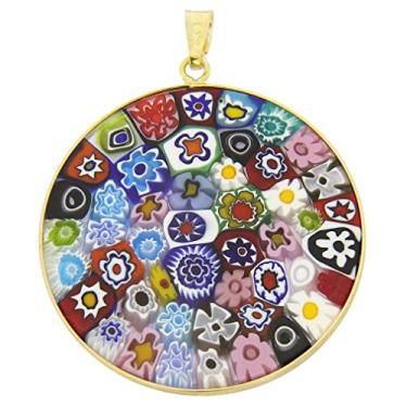 Imagem de GlassOfVenice Pingente Millefiori de vidro murano multicolorido em moldura banhada a ouro 3,5 cm