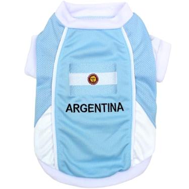 Imagem de Parisian Pet Camisa para cães – Bordado "Argentina" Tecido de Malha Respirável Fantasia Esportiva para Cães – Roupas Esportivas de Futebol e Olímpicas – Camisetas leves para cães grandes – 5GG