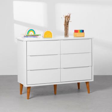 Imagem de Cômoda Theo 6 Gavetas com Pés Retrô Mel – Branco