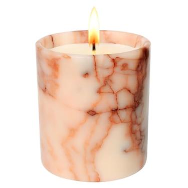 Imagem de Vela de mármore luxuosa perfumada de lírio: suporte de vela de pedra semipreciosa, cera de planta sem fumaça, queima de 40 horas, decoração de casa feita à mão, pedra do dragão vermelha