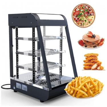 Imagem de Aquecedor de Alimentos 2 Andares Commercial Preto Aço Inoxidável Vidro Curvo 55x38x38 cm 110V 800W para Restaurantes e Buffet Anpuce