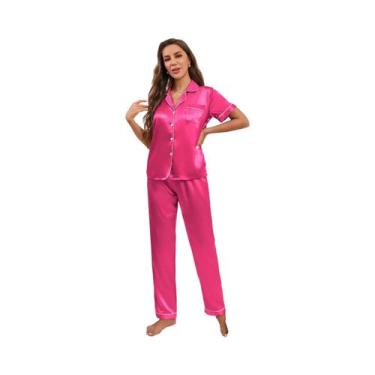 Imagem de Conjunto De Pijama De Seda Para Mulheres Com Camisa De Manga Longa E B