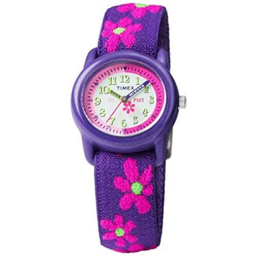 Imagem de Relógio analógico com pulseira de tecido elástico Timex Girls Time Machines, Purple Floral