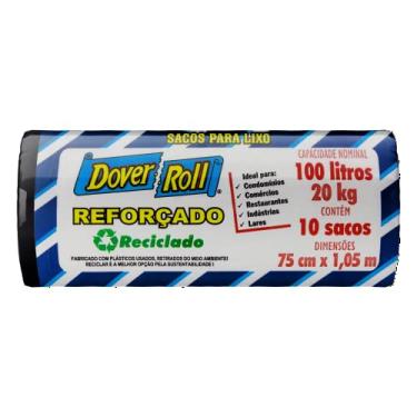 Imagem de Dover-Roll Reforçado Reciclado 100L Preto, rolo com 10 Sacos para Lixo