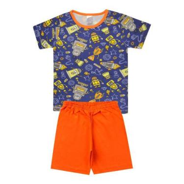 Imagem de Pijama Infantil Menino Camiseta Marinho Robô - Kappes