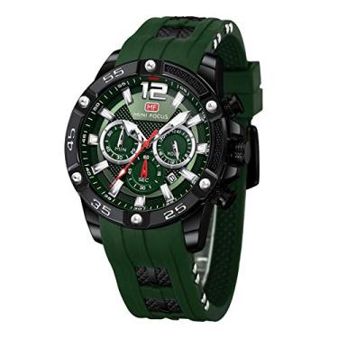 Imagem de Relógio masculino MINI FOCUS com cronógrafo, à prova d'água, esportivo, analógico, quartzo, pulseira de silicone, relógios de pulso modernos para homens, Verde, Cronógrafo, relógios de quartzo