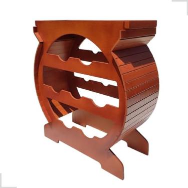 Imagem de Lojão 2A Adega de Vinho Suporte de Garrafa Mesa Taças Organizador - 7 Garrafas - Madeira Mogno - Empilhável - Sob o Chão ou Balcão