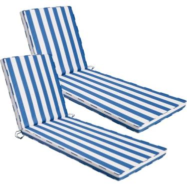 Imagem de Iheqard Conjunto de 2 almofadas de espreguiçadeira para ambientes externos, 180 x 56 x 7,6 cm, almofadas de móveis com capas laváveis para piscina, pátio, gramado (listras brancas azul-celeste, 2