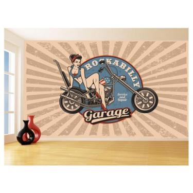 Imagem de Papel De Parede 3D Moto Retrô Arte Pinup Custom 3,5M Bkm130 - Você Dec