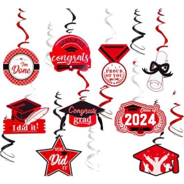 Imagem de Qian's Party Decorações de formatura Vermelho Preto 2021 Redemoinhos para pendurar 15 peças Classe de 2021 Vermelho Preto Prata para fundo Teto Casa Sala de aula Decoração de festa de formatura
