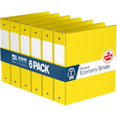 Imagem de Pacote com 6 fichários econômicos premium com 3 anéis para escola ou escritório, fichários redondos, 5 cm, amarelo