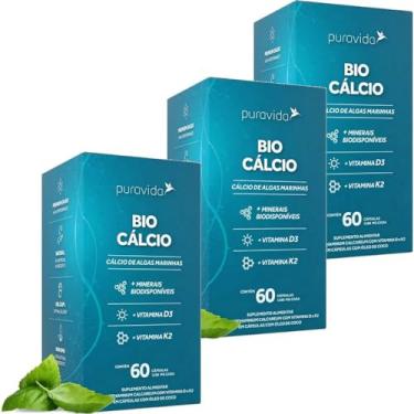 Imagem de Bio Cálcio com Vitaminas D3 e K2-3 unidades de 60 Cápsulas - Puravida