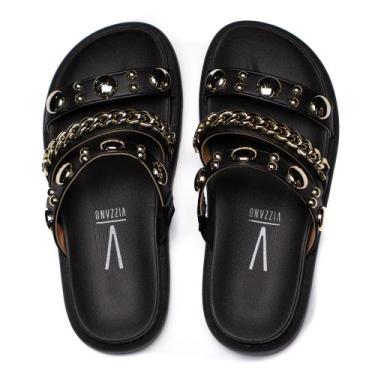 Imagem de Chinelo Slide Feminino Vizzano com Corrente e Metais Preto, Preto, 37