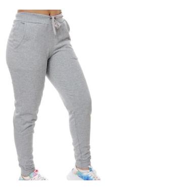 Imagem de Calça Feminina Moletom Lisa Modelo Slim Punho - LGAMN, Cinza, GG