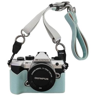 Imagem de VOVMOEYA Capa de câmera para OM-5 Mark II com alça de ombro ajustável, capa de couro PU Olympus om5 mk2, elegante, protetora, ajuste perfeito, compatível com tripé, acessórios om 5 mark ii, Azul