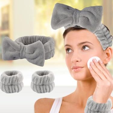 Imagem de Faixa de cabeça para cuidados com a pele, faixa de maquiagem macia para spa com laço fofo para lavar máscara facial e chuveiros