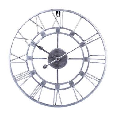 Imagem de Relógio de parede silencioso de 40 cm arte em ferro 3D com algarismos romanos para decoração de casa, relógio de parede mudo (dourado retro) (prata retrô)