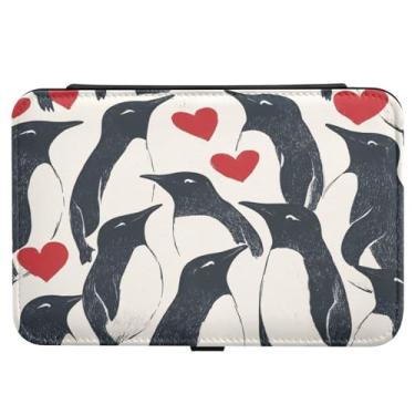 Imagem de Burbuja Valentine Penguins Caixa de joias de viagem para presente para mulheres e meninas, estojo de joias portátil de couro PU organizador para brincos, anéis, colares e pulseiras