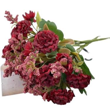 Imagem de Flores Artificiais de Crisântemo em Seda para Decoração de Bolo DIY, Buquê Artificial para Casamento, Festa e Casa (vermelho 1 unidade)