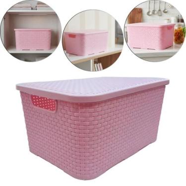 Imagem de Caixa Organizadora 7 Litros Rattan Rosa C/tampa 123Organizei TPTF - 12