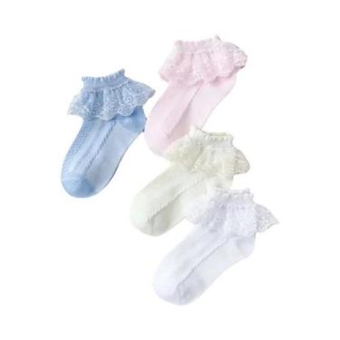 Imagem de Meias De Tornozelo Para Bebês Meninas Com Renda E Babados, 10 Pares, A