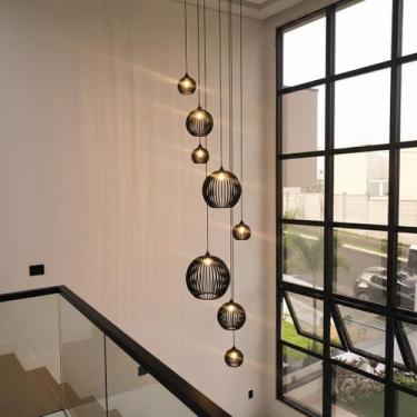 Imagem de Lustre Pendente Para Sala Pé direito Duplo Mix Ball P7 - Preto - Otago