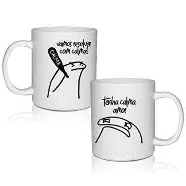 Imagem de CANECA POLICARBONATO BRANCA 300 ML FLORK KIT 2 CANECAS TEMA CASAL
