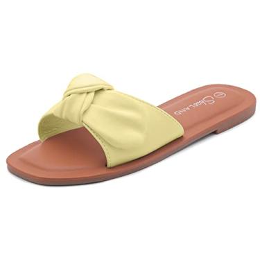 Imagem de Shoe Land Amilie sandália feminina quadrada aberta sem cadarço para o verão, Amarelo, 8.5
