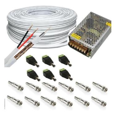 Imagem de Kit Fonte 12v 15a Cftv + 100m Cabo Coaxial + Conectores - Speed