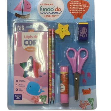Imagem de Kit Material Escolar Infantil Lápis De Cor Leo & Leo Jardim 7 Peças Estrela