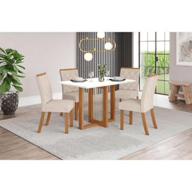 Imagem de Sala De Jantar Completa Natalí C- Tampo Madeirado 120x80cm E 4 Cadeiras Vita Nature-off White - Linho Bege - Henn