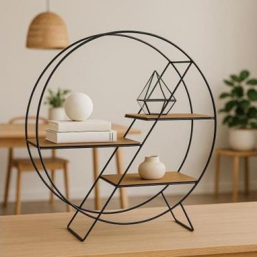 Imagem de Estante Decorativa Redonda Aramada Preto Texturizado 3 Prateleiras 66c