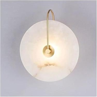 Imagem de Arandela de parede moderna, luzes de parede de mármore LED, iluminação redonda de montagem de parede 3000 K, abajur de mármore e corpo de lâmpada de metal, para quarto, sala de estar, corredor, café