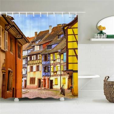 Imagem de Cortina de chuveiro de banheiro com paisagem natural, decoração para casa, cortina de chuveiro com gancho, 180x200cm, JK1761, L210xA180cm