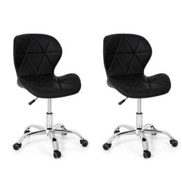 Imagem de Kit 02 Cadeiras De Escritório Slim Ergonômica Giratória Couro Diversas Cores (Preto)