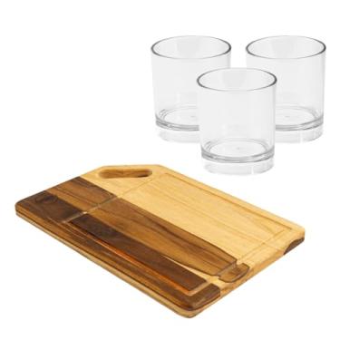Imagem de Conjunto 1 Tábua Retangular Alça Vazada Madeira Wooden Glow Com 3 Copos de Whisky Ou 3 Taças De Vinho (Copo Whisky)