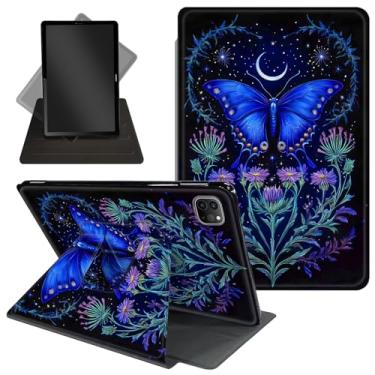 Imagem de Capa para iPad Pro 12,9 polegadas 6ª/5ª/4ª geração (2022/2021/2020), suporte protetor giratório de 360 graus com despertar/hibernar automaticamente, borboleta azul e floral