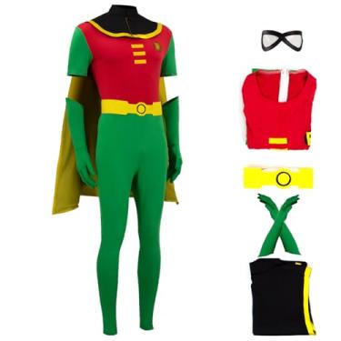 Imagem de Gvnphal Fantasia de Robin para adultos, super-herói, cosplay, cosplay, conjunto de luvas e cinto com máscara para os olhos, Verde, XXG