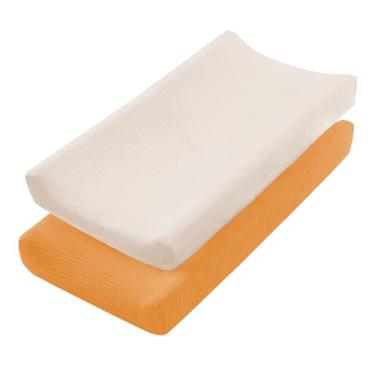 Imagem de ZJRDYYK Pacote com 2 capas para trocador de fraldas, 100% algodão para trocador de fraldas, capa de lençol de trocador de fraldas para bebês e meninas (B)