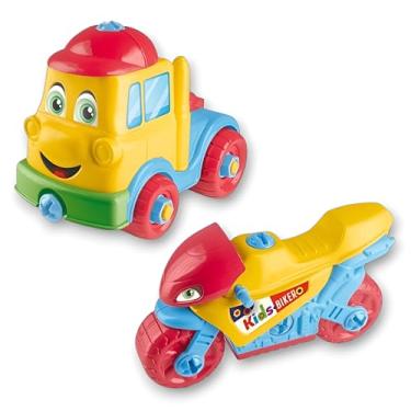 Imagem de Kit de Brinquedo Infantil com Moto e Caminhão, Desenvolve a Criatividade e Coordenação Motora, Presente para Menino e Menina