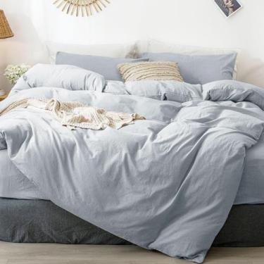 Imagem de Conjunto de capa de edredom MooMee Bedding 100% algodão lavado e linho
