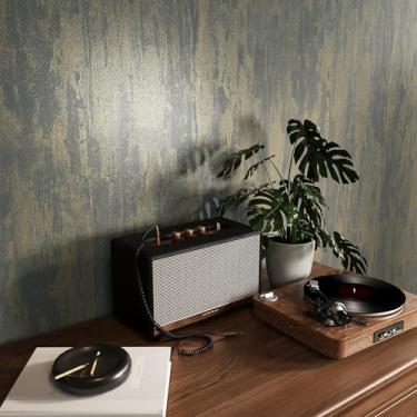 Imagem de VaryStyle Papel de parede metálico azul marinho dourado concreto industrial papel de parede de cimento descascar e colar papel de contato concreto sintético removível impermeável envoltório de vinil