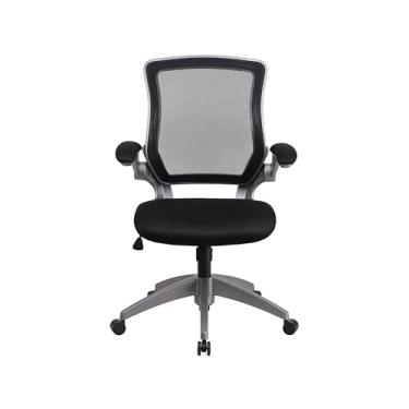 Imagem de Flash Furniture Cadeira de escritório ergonômica giratória de malha preta com armação cinza e braços articulados