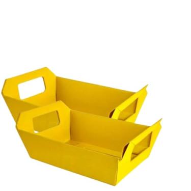 Imagem de Kit 10 Cestinhas de Papel Coloridas 18x12x5cm – Para Presentes, Chocolates, Lembrancinhas e Decoração do Dia das Mães (Amarelo,10 UNIDADES)