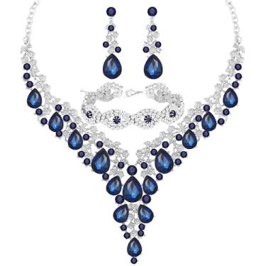 Imagem de Paxuan Conjuntos de joias de strass de cristal austríaco para noivas de casamento, brincos, brincos, conjuntos de pulseiras para festa de casamento, Metal, Cristal