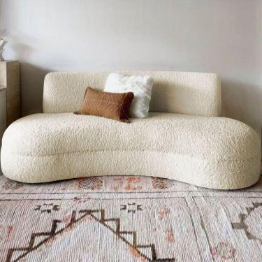 Imagem de Sofá Divã Curvo Sala De Estar Maria 180 Cm Bouclé - Amarena Móveis Cor Bege